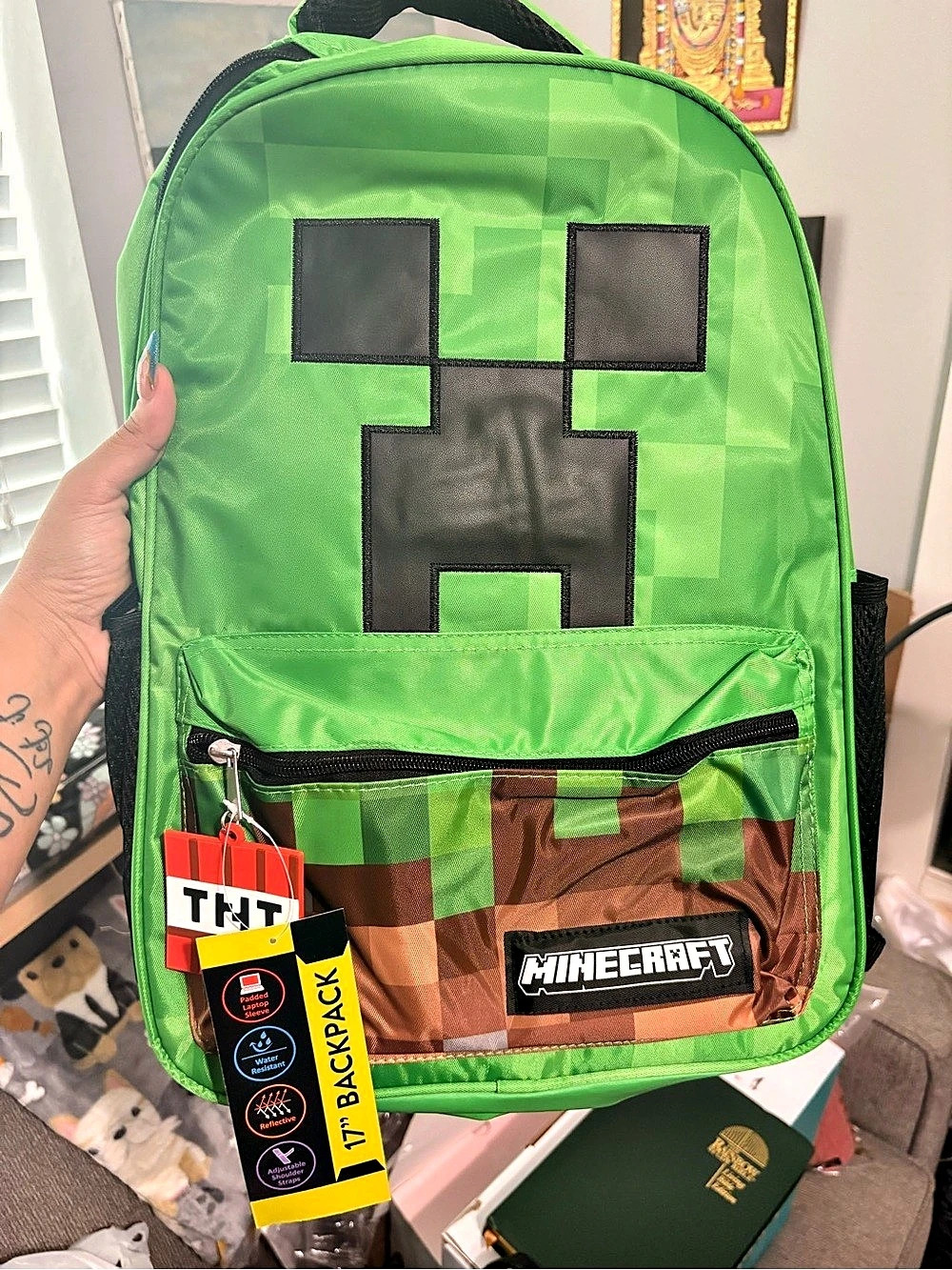 Minecraft 17" Creeper Backpack Green & Brown